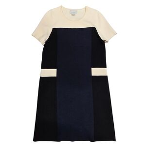 M.Patmos Navy Black Cream Merino Colorblock Short Sleeve A-Line Dress S